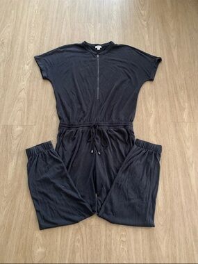 Splendid Black Short-Sleeve Zip Front Jumpsuit